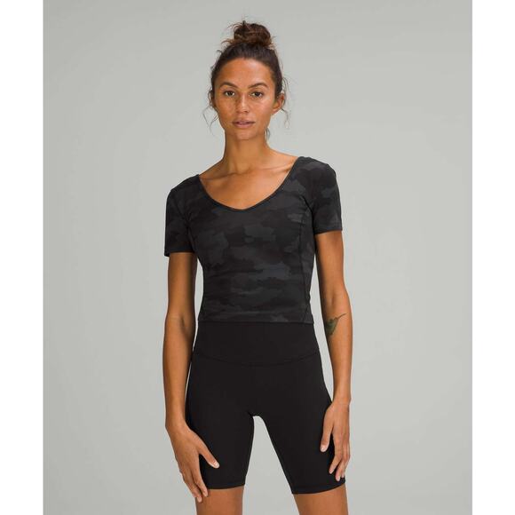 Lululemon Align Short Sleeve V-Neck Top Black Camo - Picture 2 of 7